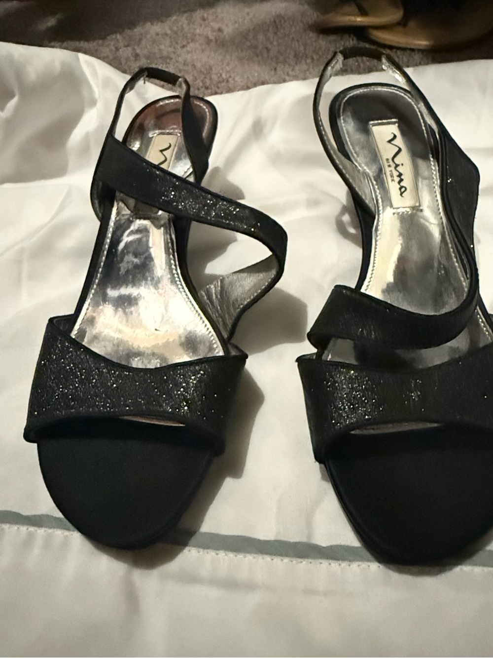 Nina Black Glitter Cross-Strap Slingback Heels